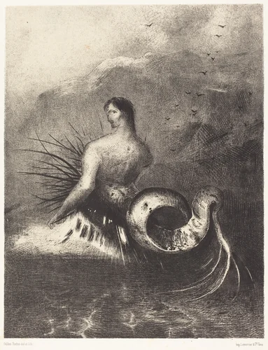 La sirene sortit des flots vetue de dards (The Siren clothed in barbs, emerged from the waves by Odilon Redon, print, 1883