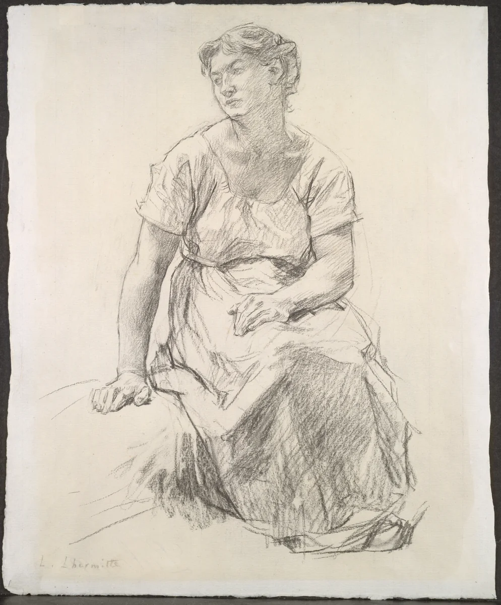Seated Peasant Woman by Léon Augustin Lhermitte, drawing, 1880-1890