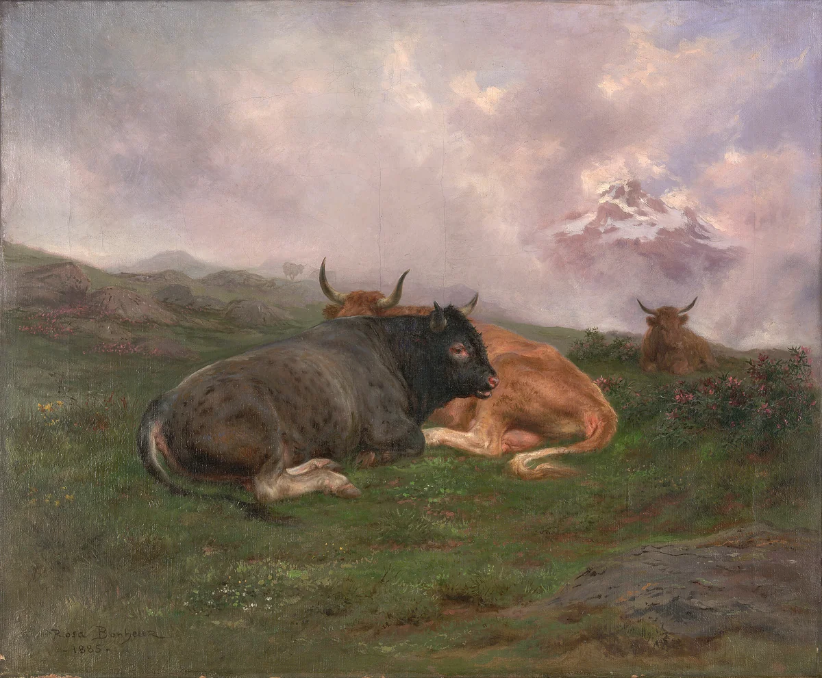 Cattle at Rest on a Hillside in the Alps by Rosa Bonheur, painting, 1885