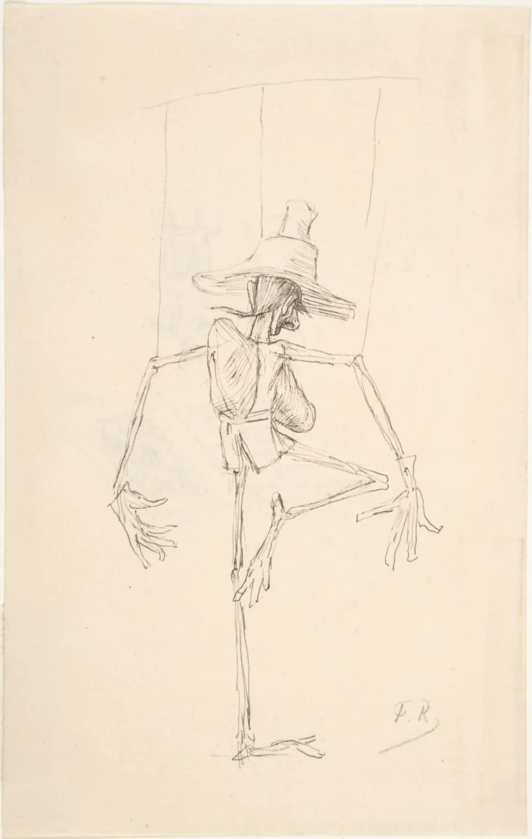 Study of Patin (recto); Sketch of an Open Book, "Compendium Maleficarum" (verso) by Félicien Rops, drawing, 1833-1898