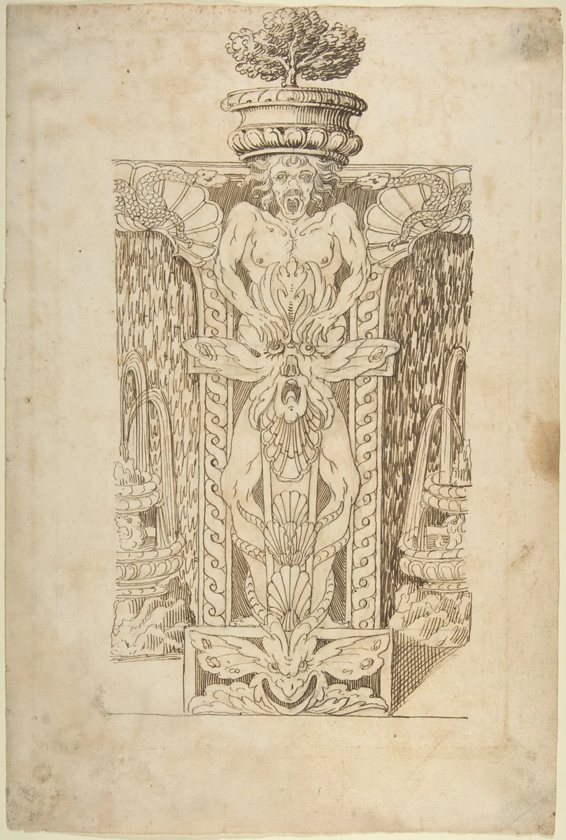 Design for a Wall Fountain by anonymous, drawing, 1550-1620