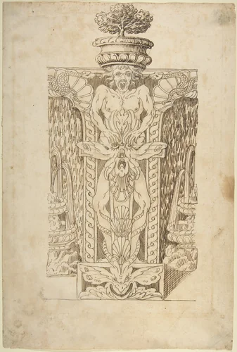 Design for a Wall Fountain by anonymous, drawing, 1550-1620
