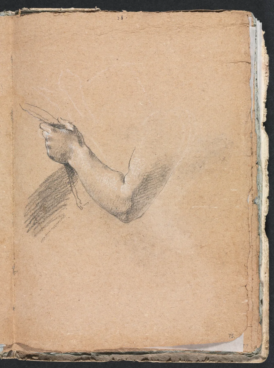 Verona Sketchbook: Left arm and hand (page 75) by Francesco Lorenzi, book, 1760