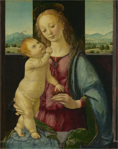 Madonna and Child with a Pomegranate by Lorenzo di Credi, painting, 1475-1480