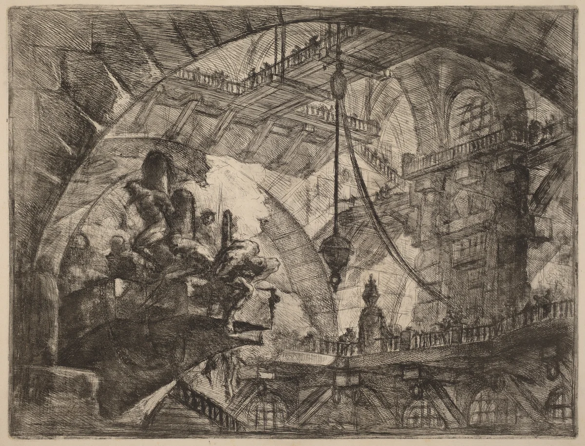 Prisoners on a Projecting Platform by Giovanni Battista Piranesi, print, 1749-1750
