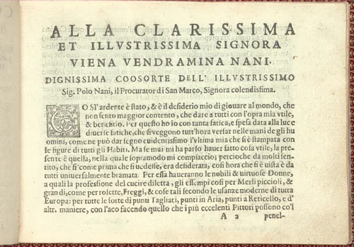 Corona delle Nobili et Virtuose Donne: Libro I-IV, page 2 (recto) by Cesare Vecellio, book, 1601