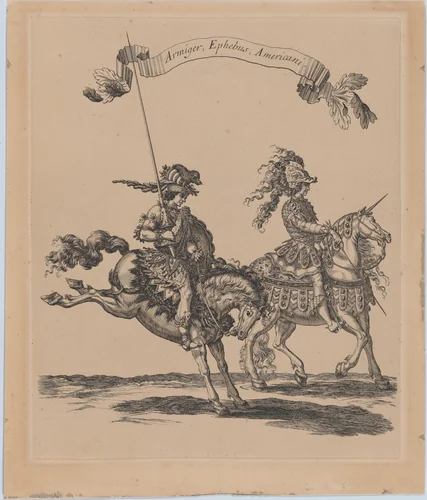 Armiger, Ephebus, Americani, from "Courses de Testes et de Bagues Faittes par Roy et par les Princes et Signeurs de sa Cour, en l'annee 1662" (Grand Carrousel) by François Chauveau, print, 1662-1670