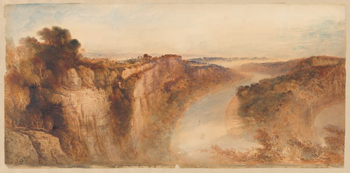 View on the River Wye, Looking towards Chepstow by John Martin, drawing, 1844