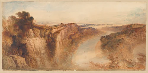 View on the River Wye, Looking towards Chepstow by John Martin, drawing, 1844