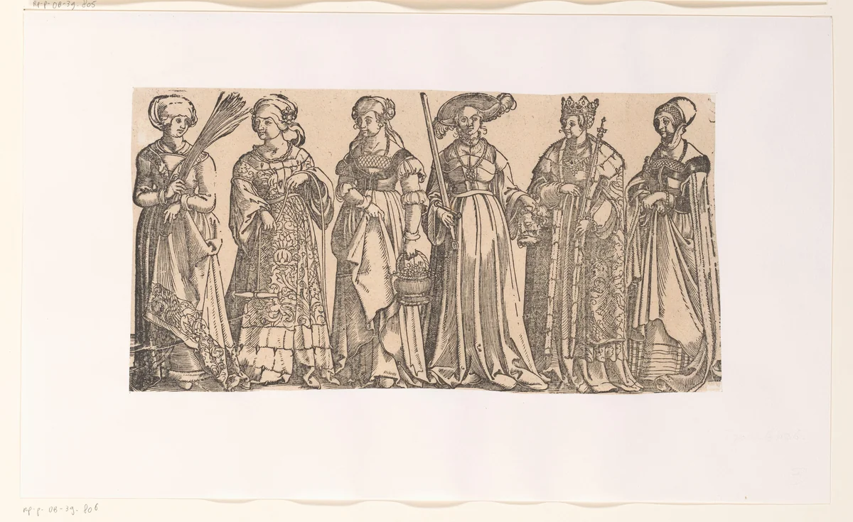 Zes vrouwen uit het Oude Testament by anonymous, print, 1530