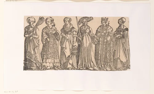 Zes vrouwen uit het Oude Testament by anonymous, print, 1530