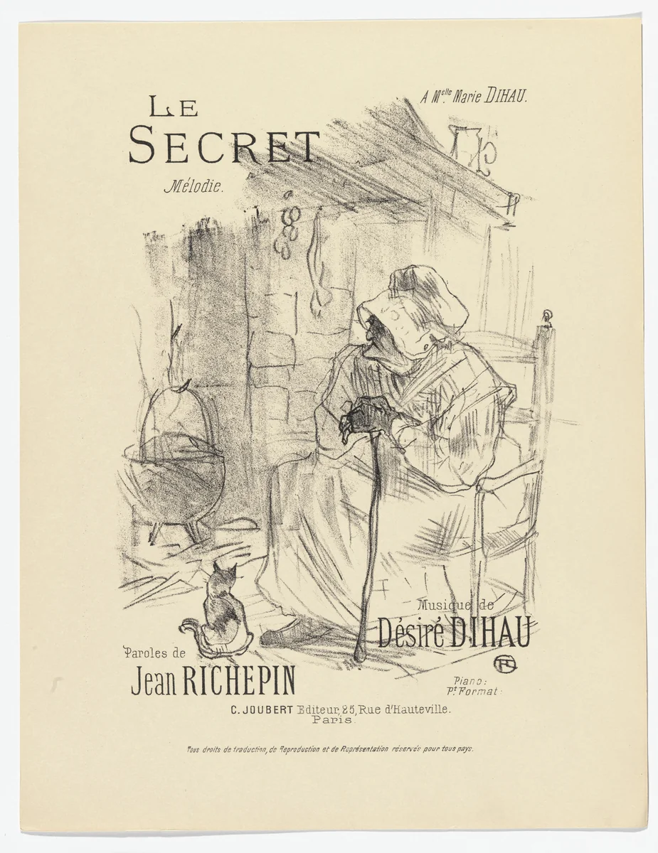 The Secret (Le secret) from Quatorze lithographies originales (Mélodies de Désiré Dihau) by Henri de Toulouse-Lautrec, illustrated book, 1895