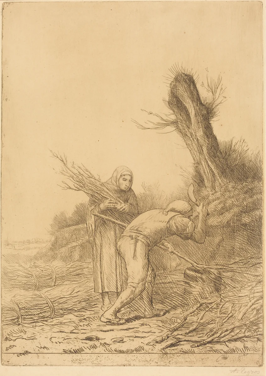 Fagot-makers (Les faiseurs de fagots) by Alphonse Legros, print, 1837-1911