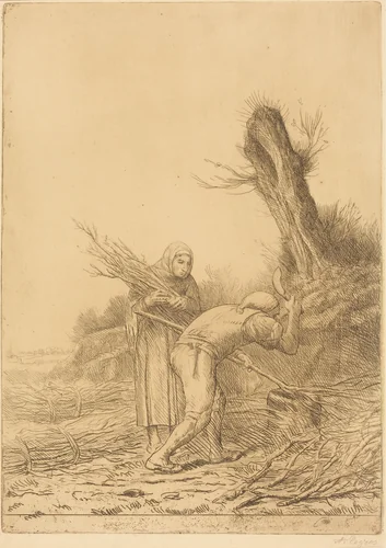 Fagot-makers (Les faiseurs de fagots) by Alphonse Legros, print, 1837-1911