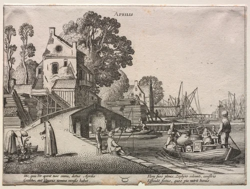 The Twelve Months: April by Jan van de Velde, print, 1608-1618