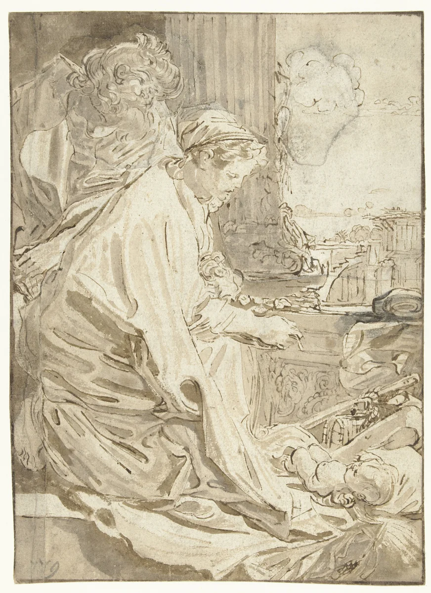 Heilige Familie by Willem Pietersz Buytewech, drawing, 1615-1616