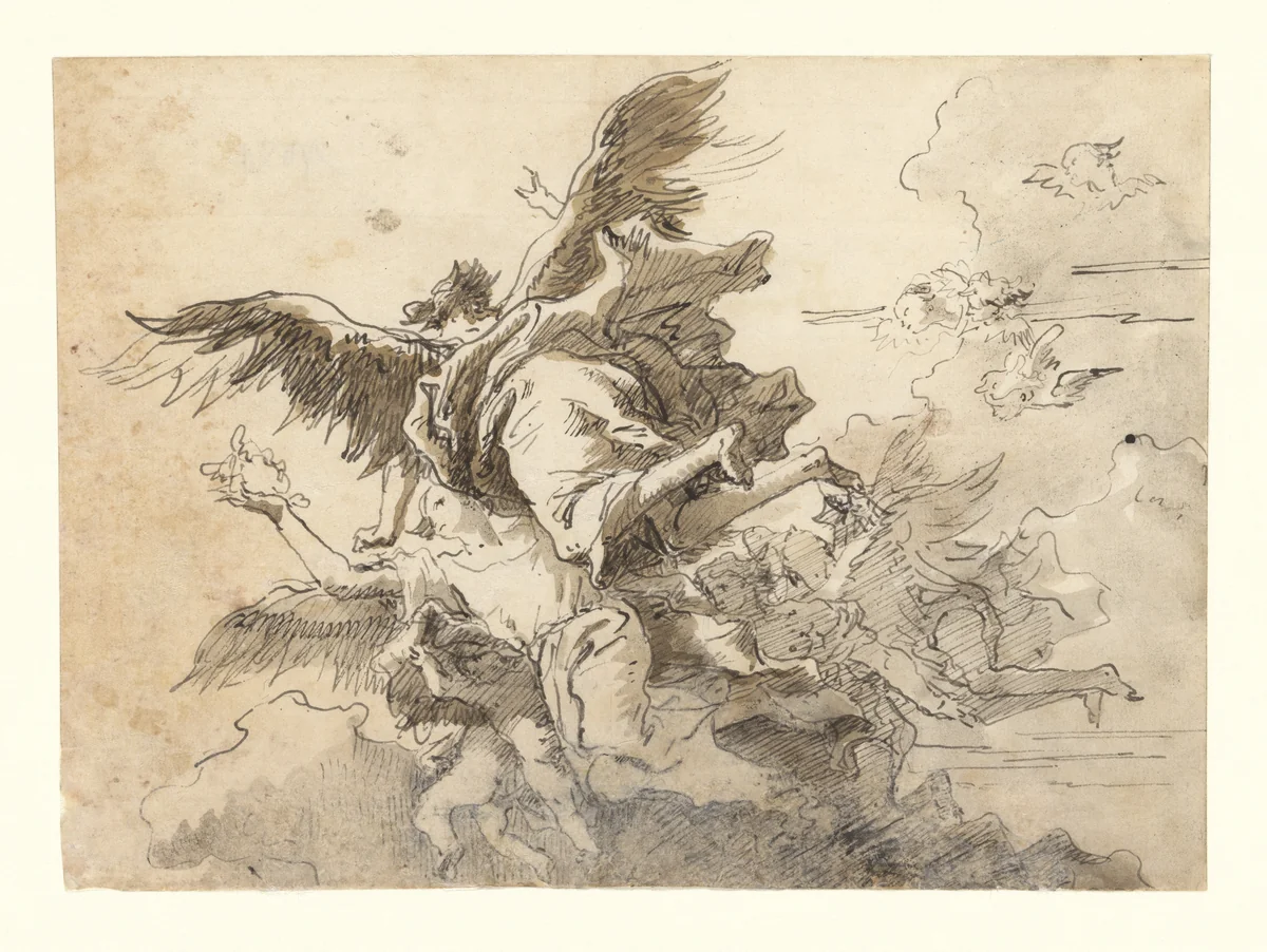 Angels in the Sky by Giovanni Domenico Tiepolo, drawing, 1758-1762