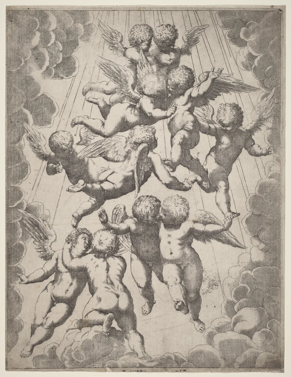 A Group of Angels in Glory by Guido Reni
Luca Cambiaso, print, 1607