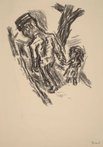 Man Leading a Little Girl by René Beeh, print, 1921
