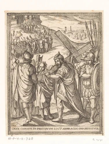 Heraclius draagt het ware kruis in triomf by Unknown, print, 1565-1630