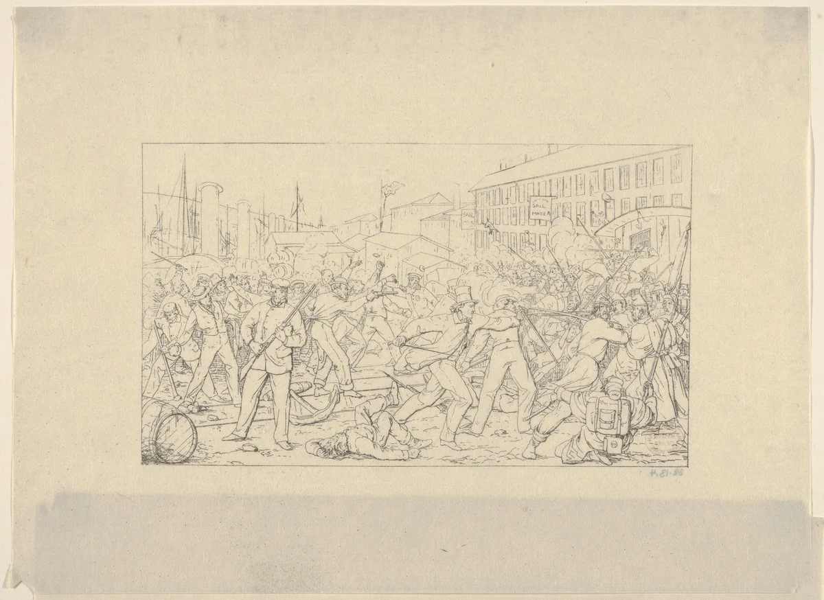 Battle in Baltimore, April 19, 1861 (from Confederate War Etchings) by Adalbert John Volck, print, 1861-1863