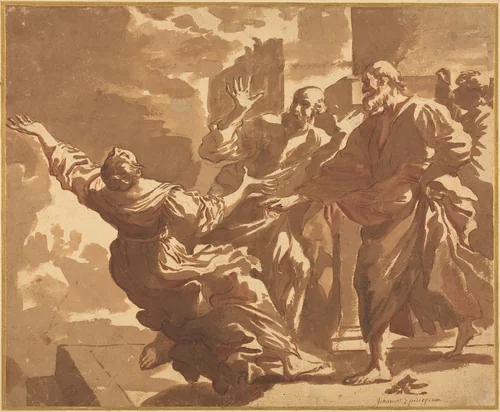 The Death of Sapphira by Jan de Bisschop, drawing, 1648-1671