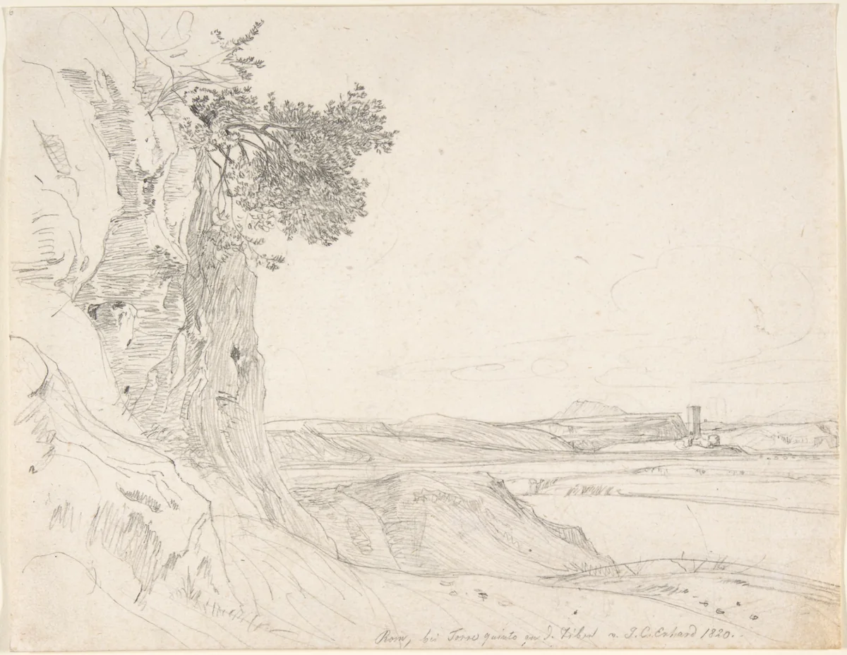 A View of the Roman Campagna with the Tiber near Torre Quinto by Johann Christoph Erhard, drawing, 1820