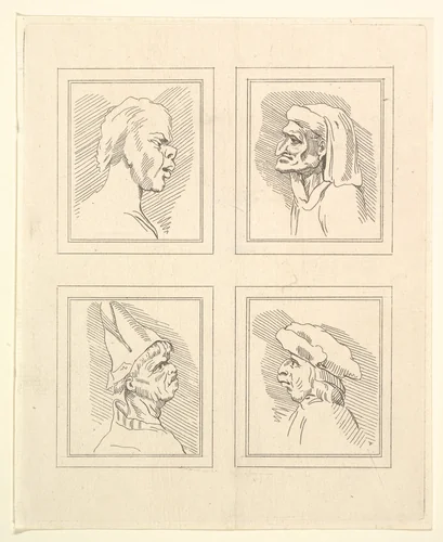 Four Heads (from Characaturas by Leonardo da Vinci, from Drawings by Wincelslaus Hollar, out of the Portland Museum) by Wenceslaus Hollar, print, 1786