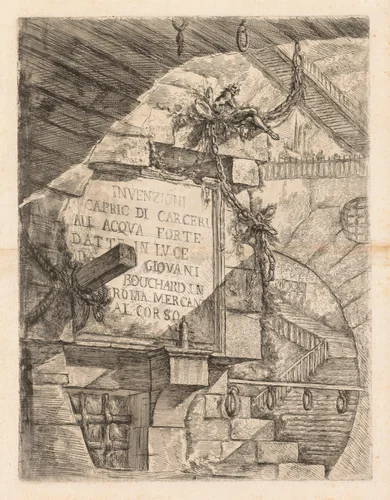 The Prisons: Title Page -- Interior of a Prison by Giovanni Battista Piranesi, print, 1745-1750