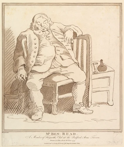 Mr. Ben: Read, A Member of Hogarth's Club at the Bedford Arms Tavern, Drawn by him about the Year 1757 by Richard Livesay, print, 1781