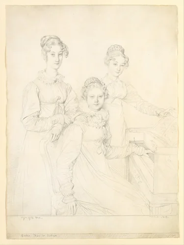 The Kaunitz Sisters (Leopoldine, Caroline, and Ferdinandine) by Jean-Auguste-Dominique Ingres, drawing, 1818