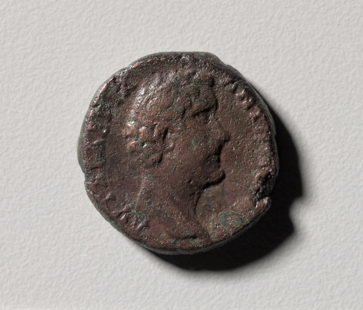 As: Head of Antoninus Pius, Laureate (obverse) by Unknown, metalwork, 138-161