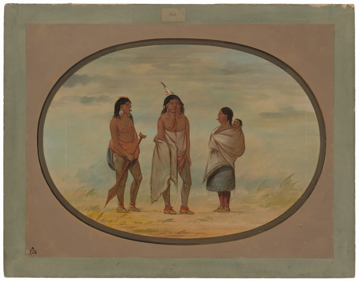Nayas Indian Chief, His Wife, and a Warrior by George Catlin, painting, 1855-1869
