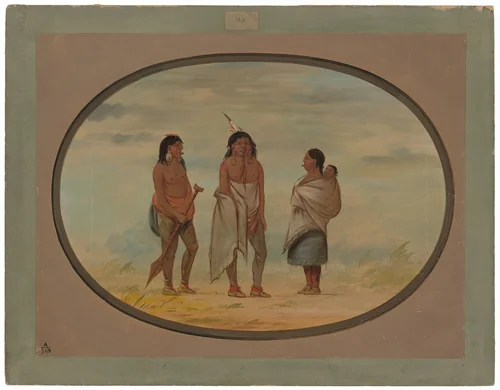 Nayas Indian Chief, His Wife, and a Warrior by George Catlin, painting, 1855-1869