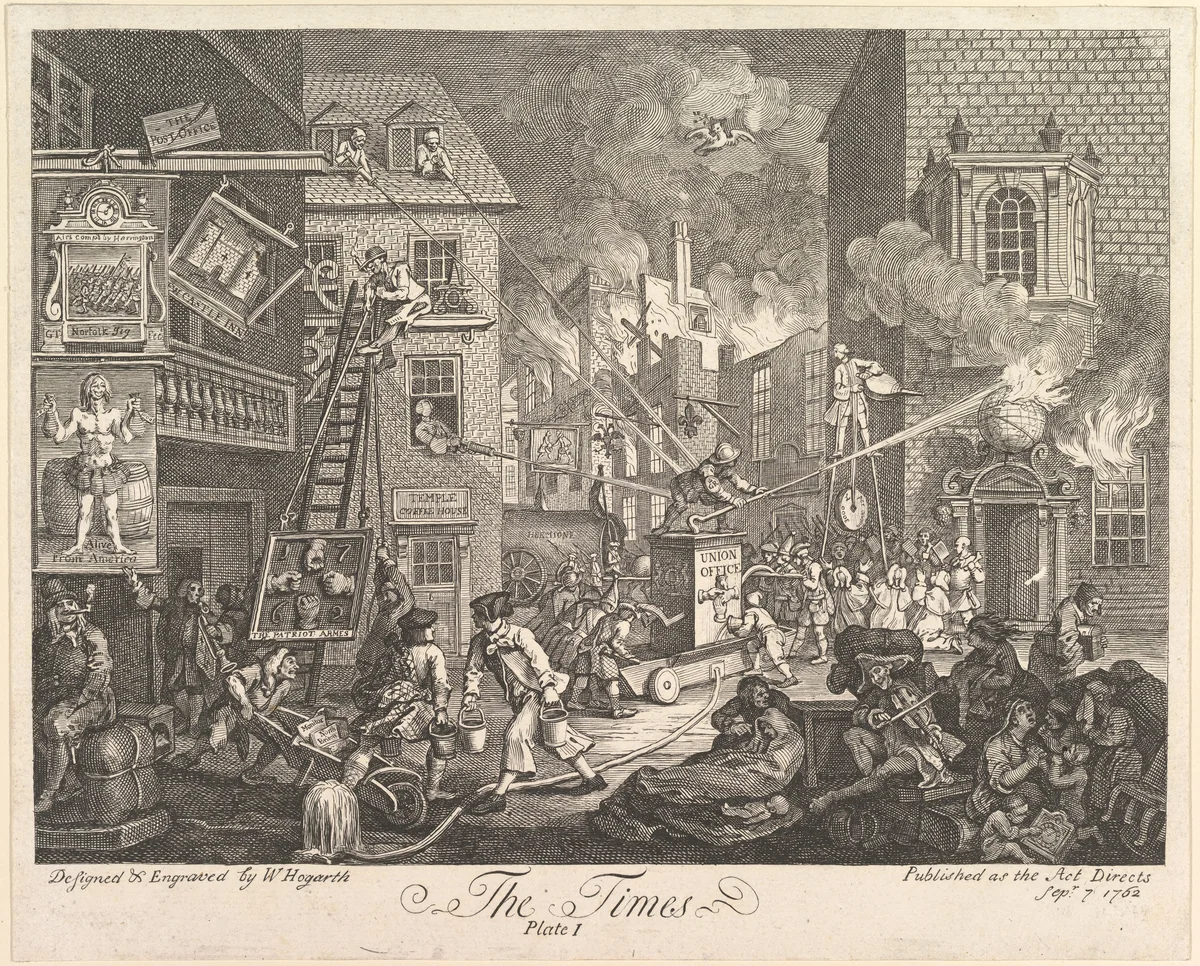 The Times, Plate 1 by William Hogarth, print, 1762