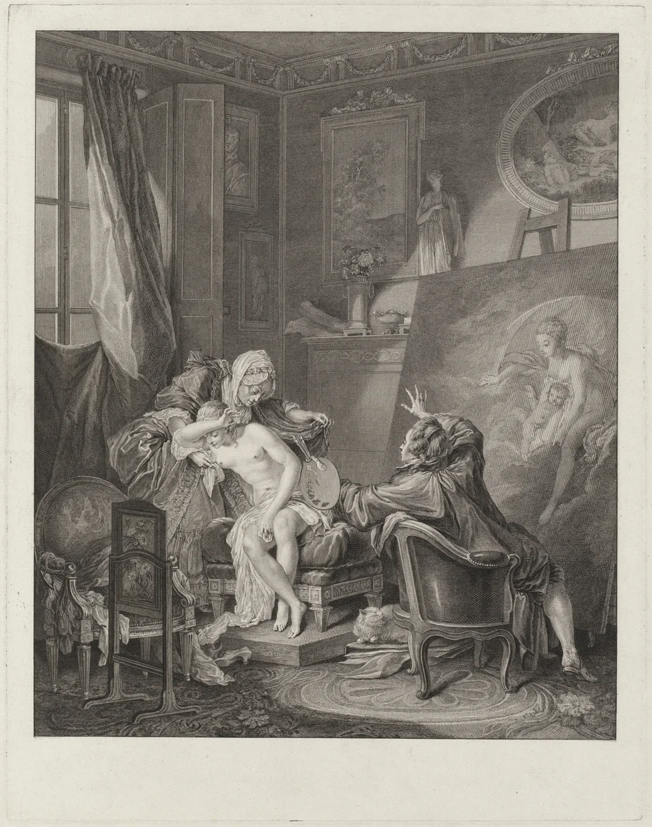 Le modèle honnête by Jean-Baptiste Blaise Simonet; Jean-Michel Moreau the Younger; Pierre-Antoine Baudouin, print, 1770