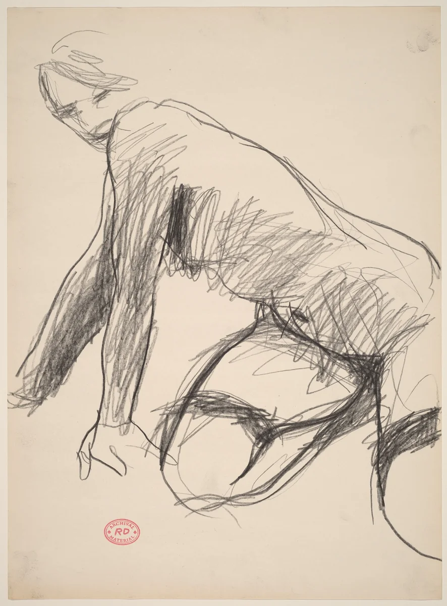 Untitled [female nude on hands and knees] by Richard Diebenkorn, drawing, 1955-1967