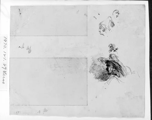 Two Profile Studies; One Sketch of a Head (from Sketchbook) by James McNeill Whistler, artwork, 1854-1855