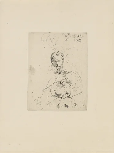 Studieblad met gezichten van mannen by Antonie Frederik Zürcher, print, 1835-1876