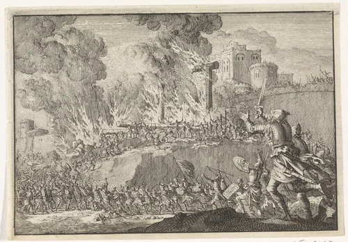Uitval van de Joden uit Jeruzalem by Jan Luyken, print, 1704