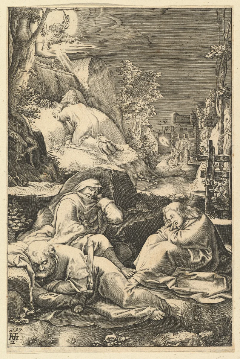 The Agony in the Garden, from "The Passion of Christ" by Abraham Hogenberg, print, 1598-1653