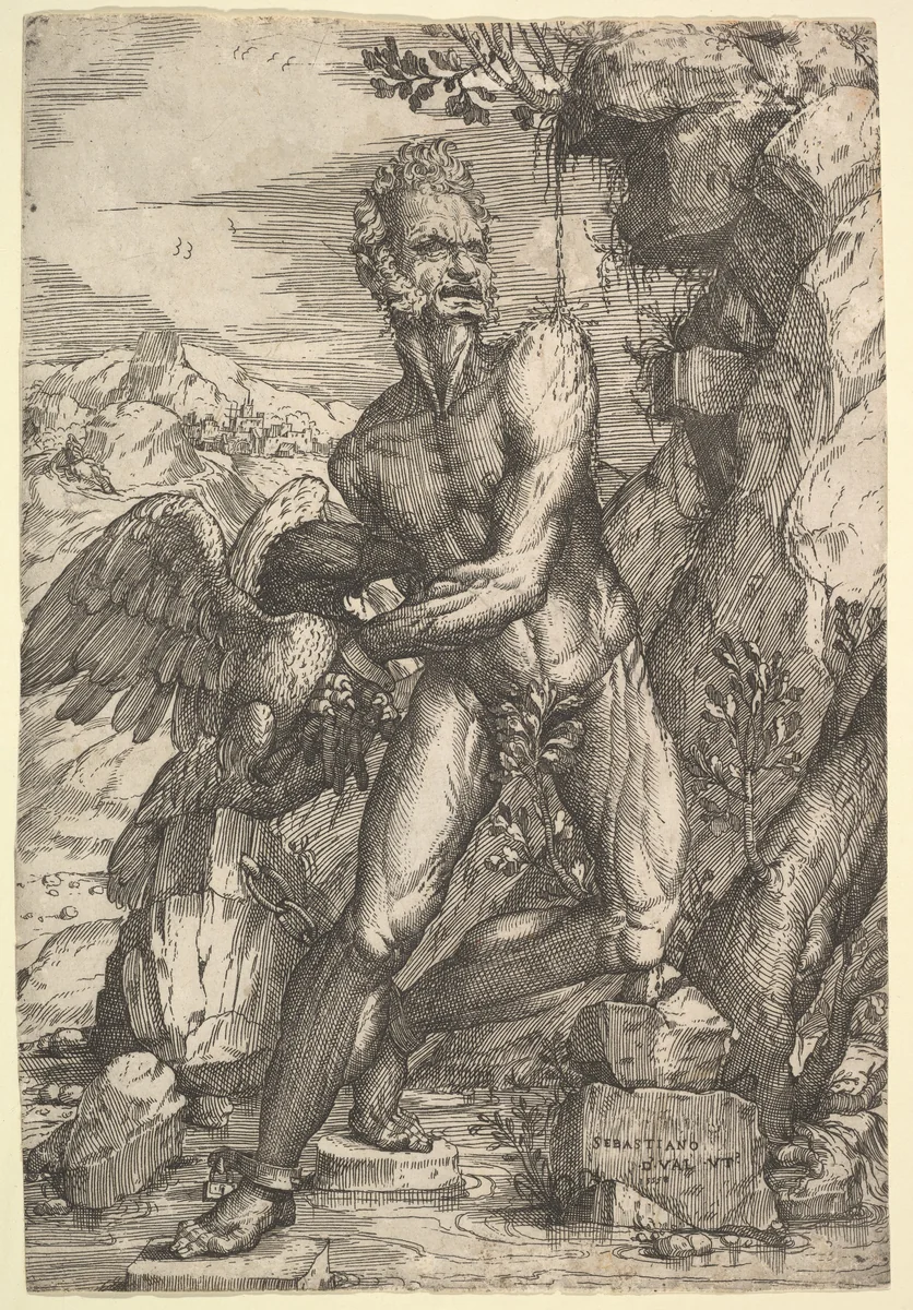 Prometheus by Sebastiano de' Valentinis, print, 1558
