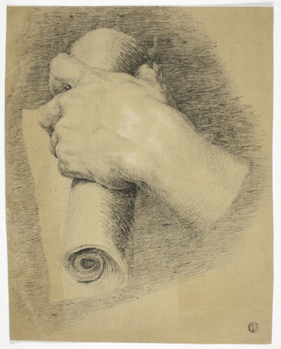 Hand Holding Roll of Papers by Charles Lucy, drawing, 1834-1873