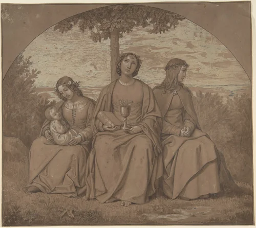Allegories of Faith, Hope, and Charity by Heinrich Maria von Hess, drawing, 1819