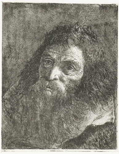 Man met lang haar en baard by Giovanni Domenico Tiepolo, print, 1757-1758