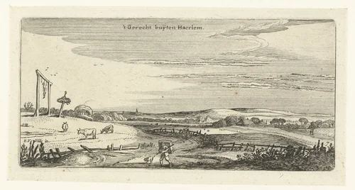 Landschap met galgenveld bij Haarlem by anonymous, print, 1615-1652