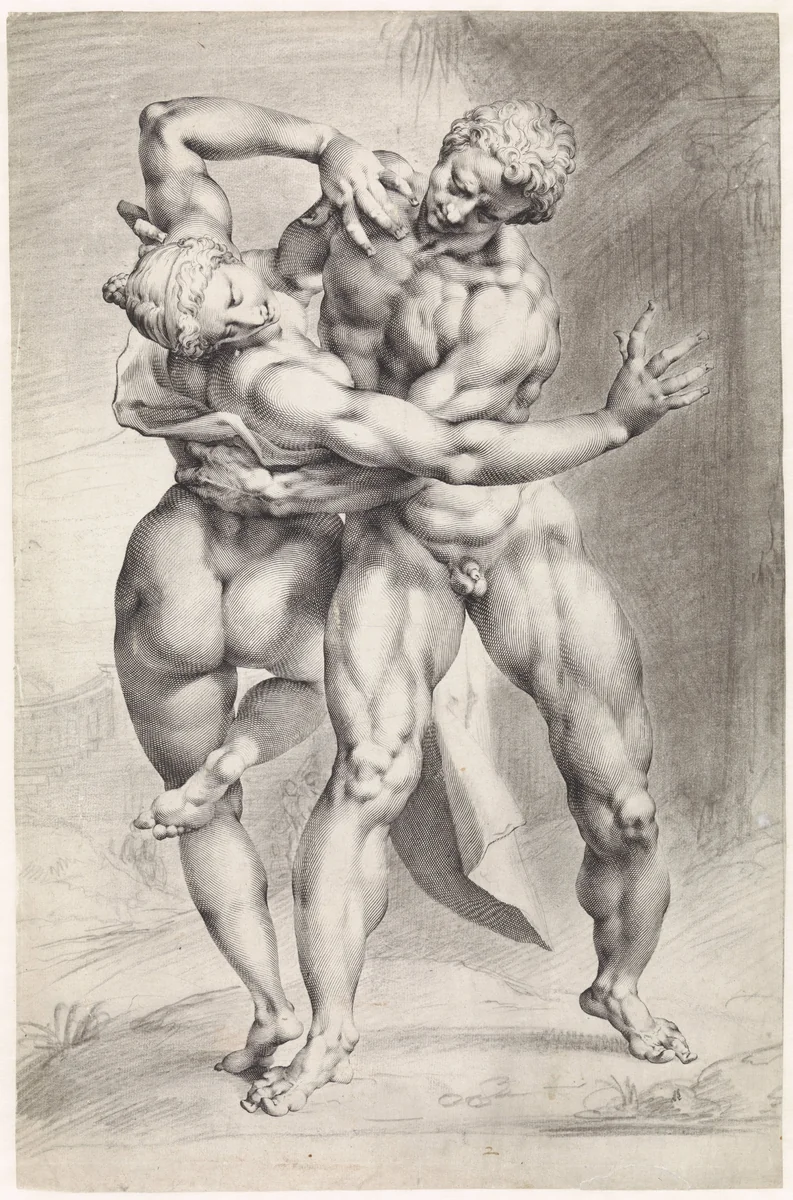 Roof van een Sabijnse vrouw, vooraanzicht by Jan Harmensz. Muller, print, 1596-1600