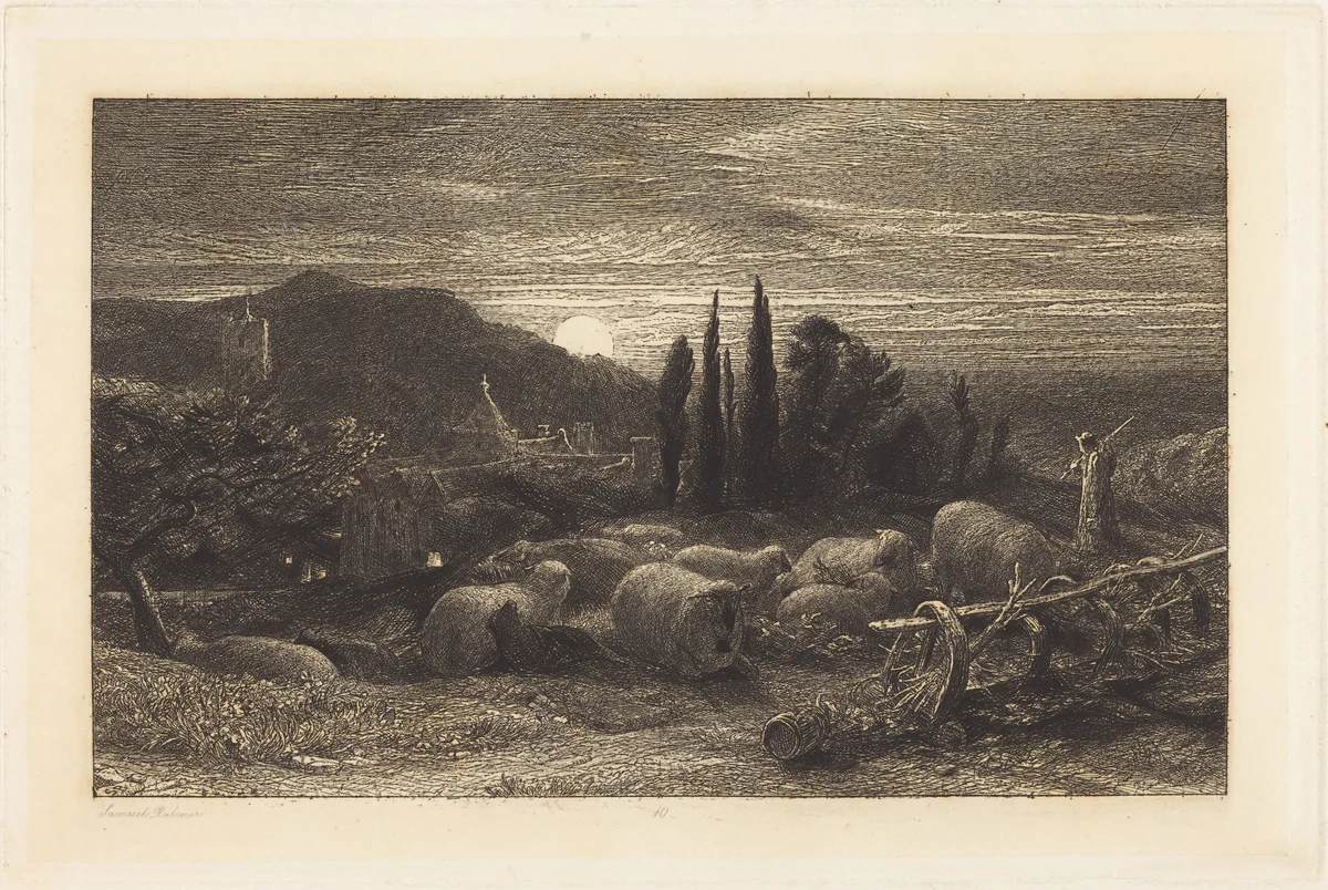 The Rising Moon by Samuel Palmer, print, 1857