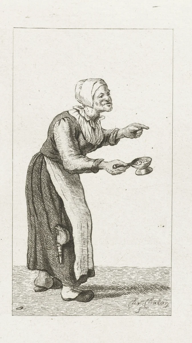 Staande vrouw met een vuurtest by Pieter de Mare, print, 1779