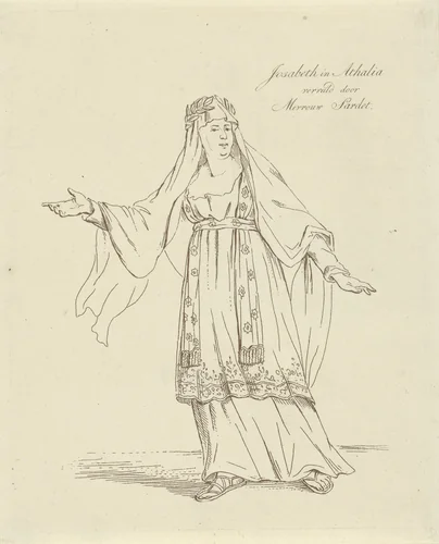 Mevrouw Sardet in de rol van Josabeth by Johannes Jelgerhuis, print, 1805-1836